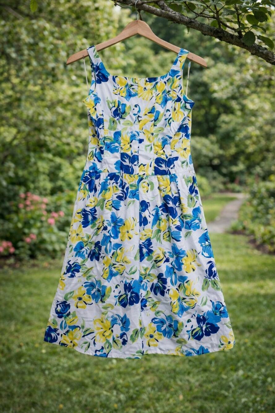 Chaps Floral Flare Pleated Women's Dress Sz 10 Cottagecore Feminine Garden Party